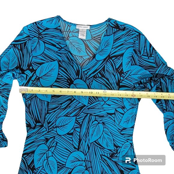 VTG Laura Ashley Turquoise Teal Mocha Brown Jersey Knit Bodycon Midi Dress S/M - Picture 8 of 10